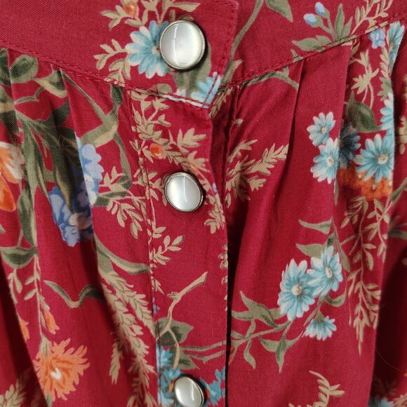 Ralph Lauren Red Floral Button Front FLAWED Midi Skirt 6 Cottagecore Prairie - Picture 12 of 13